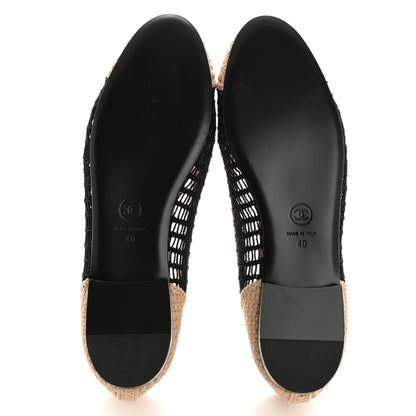 Chanel Raffia Cap Toe Ballerina Flats 40 Black Beige 6 of 10