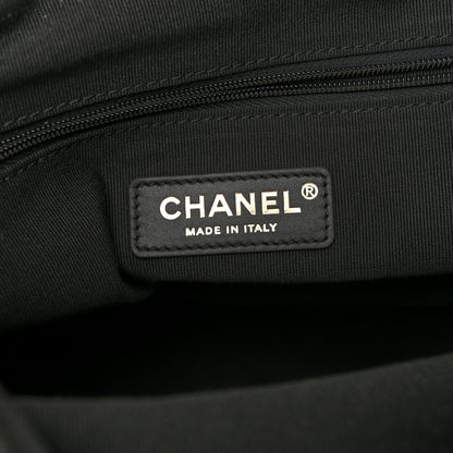 Chanel Suede Calfskin Shiny Lambskin Quilted Coco Base Shopping Bag Beige Black 6 of 10
