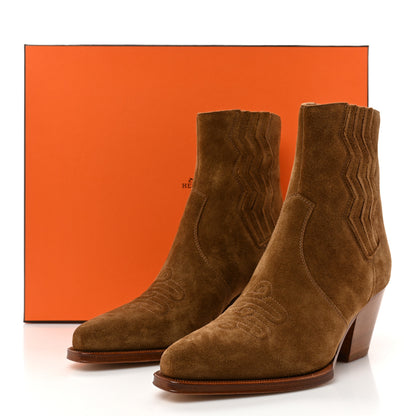 Hermes Suede Womens Vegas Ankle Boot 36.5 Brun Fume 11 of 11