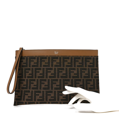 Fendi Vitello King Jacquard FF 1974 Medium Flat Pouch Tobacco Moro Sand 2 of 8
