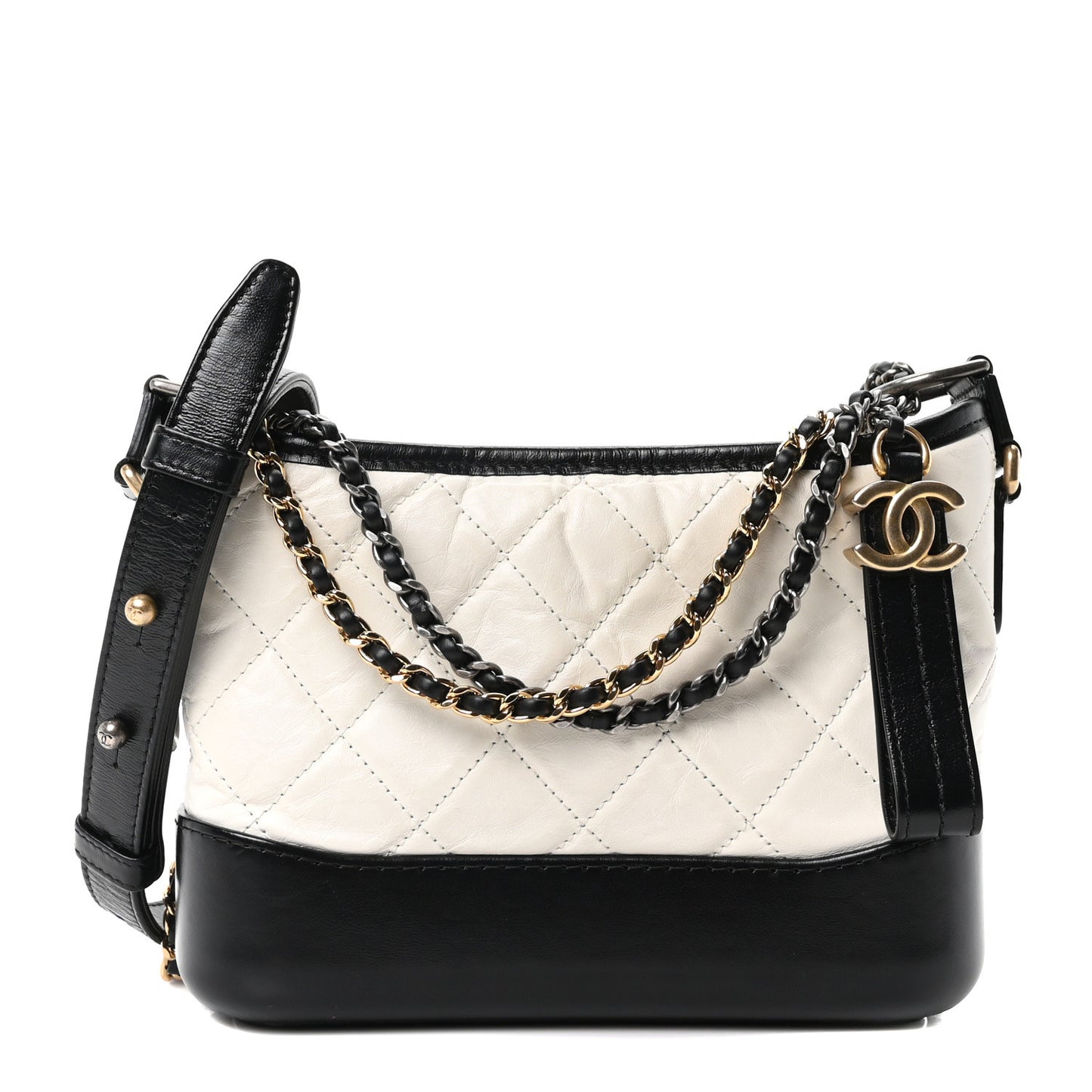 Aged Calfskin Quilted Small Gabrielle Hobo Black White