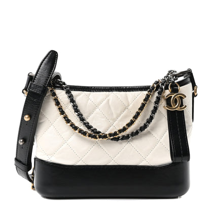 Chanel Aged Calfskin Quilted Small Gabrielle Hobo Black White 1 of 10