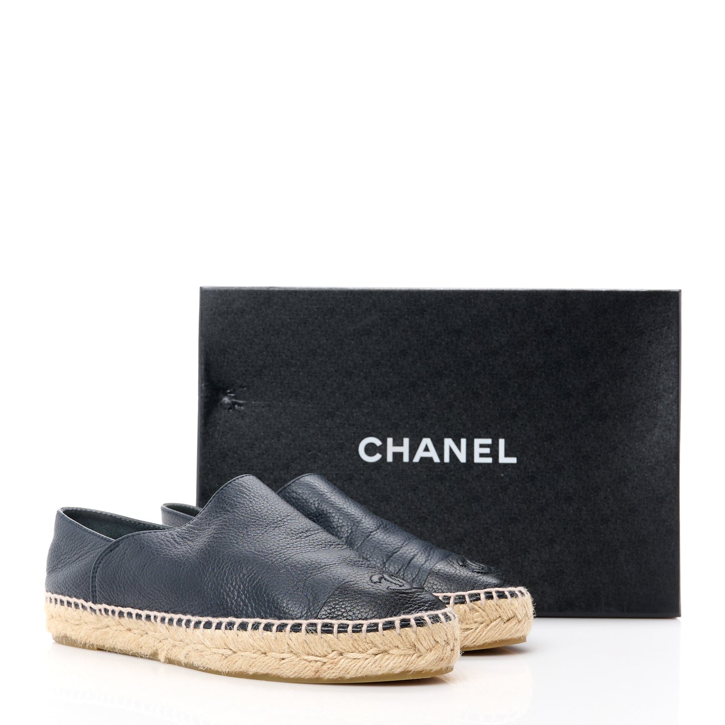 Grained Calfskin CC Espadrilles 36 Navy Black