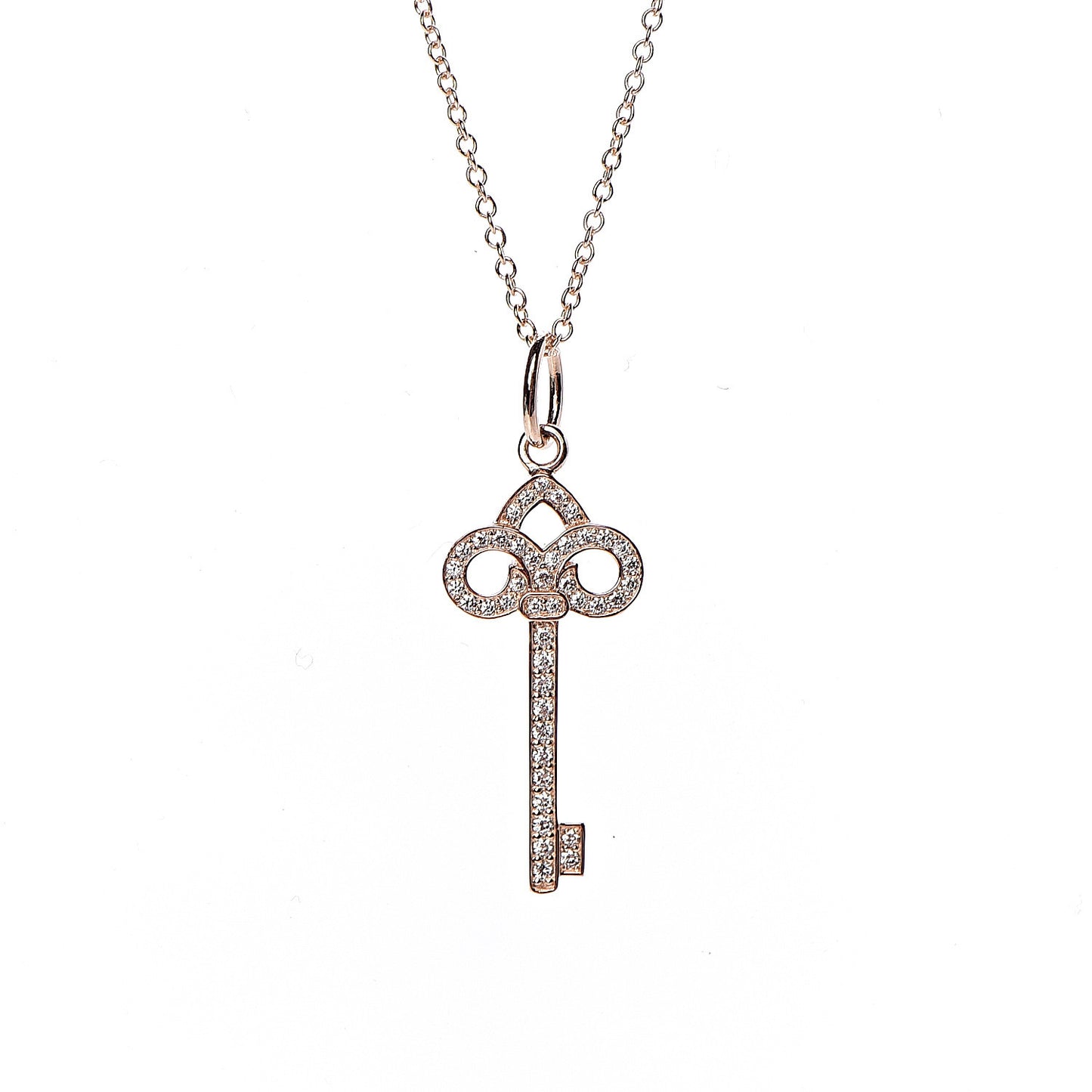 18K Rose Gold Diamond Mini Fleur De Lis Key Pendant Necklace