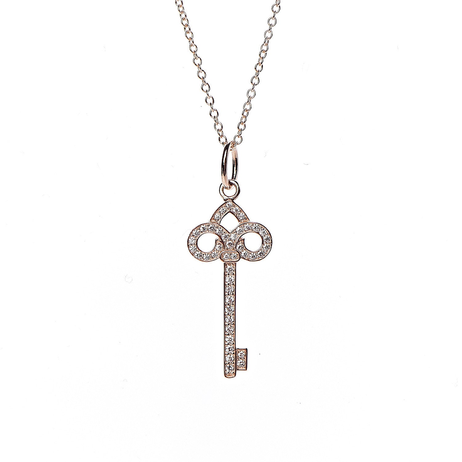 Tiffany 18K Rose Gold Diamond Mini Fleur De Lis Key Pendant Necklace 4 of 7
