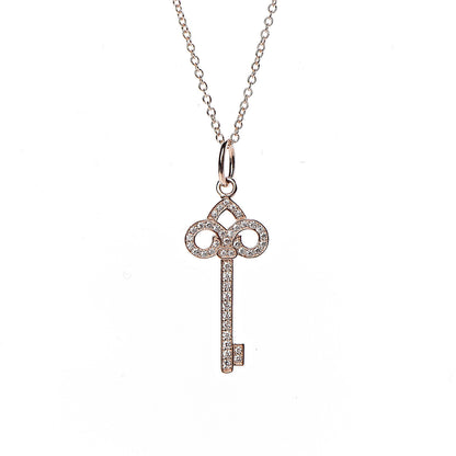 Tiffany 18K Rose Gold Diamond Mini Fleur De Lis Key Pendant Necklace 4 of 7