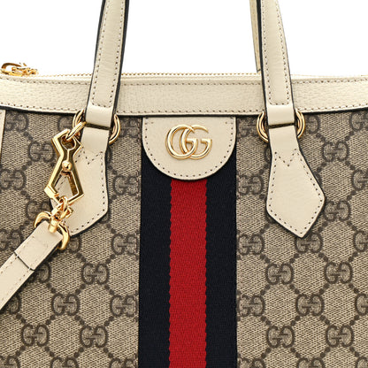 Gucci GG Supreme Monogram Textured Dollar Calfskin Web Small Ophidia Tote Bag Beige Ebony Mystic White 9 of 14
