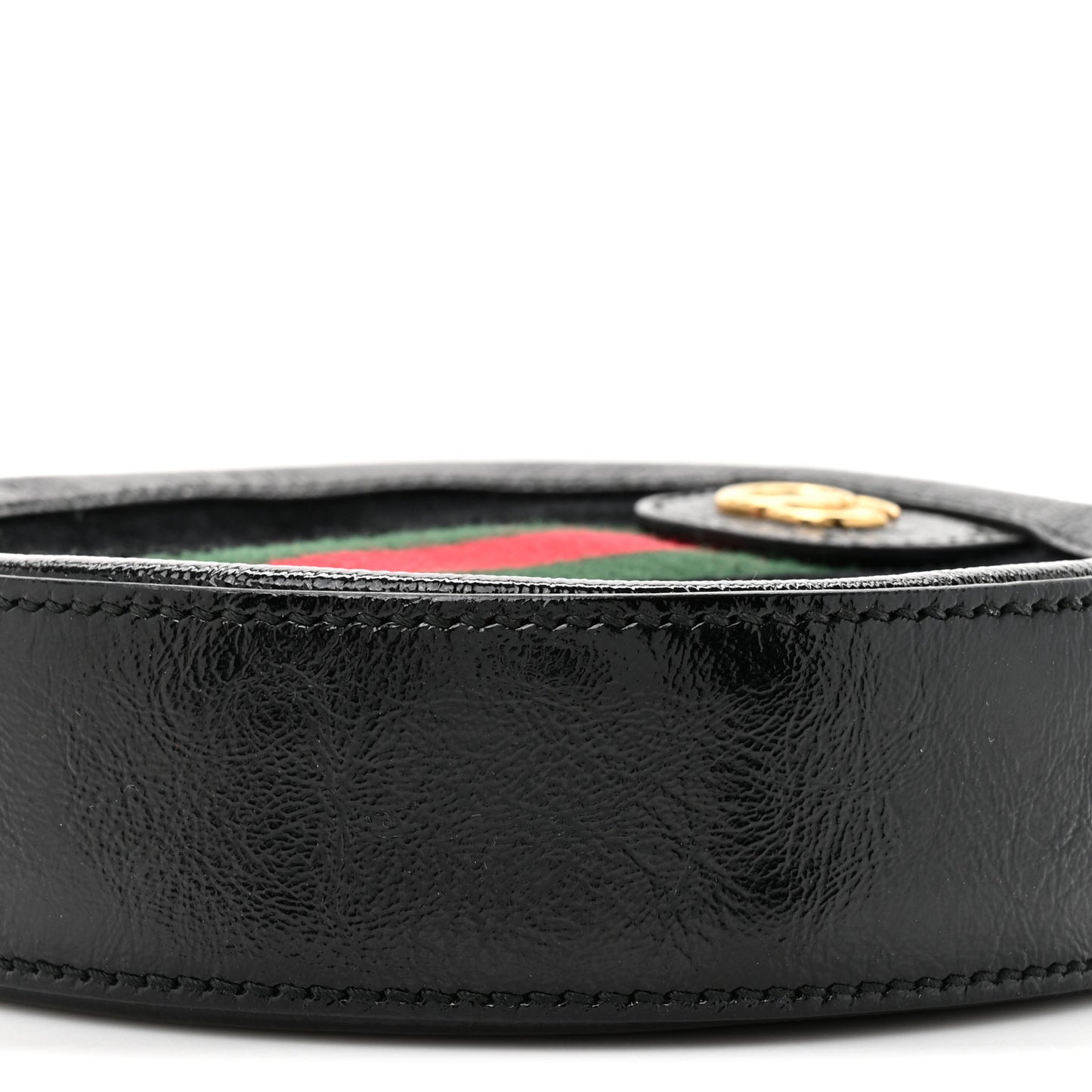 Suede Patent Web Mini Ophidia Round Shoulder Bag Black
