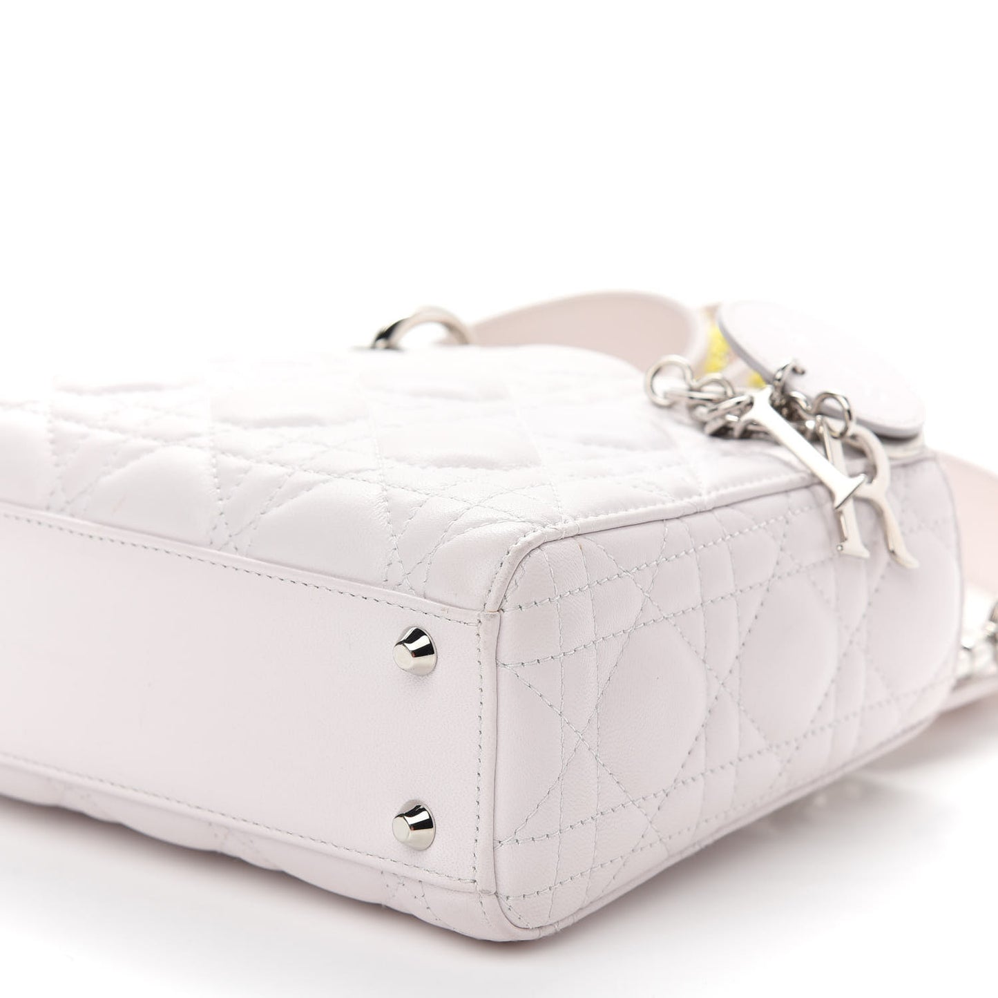 Lambskin Cannage Mini Lady Dior Crystal Strap Off White