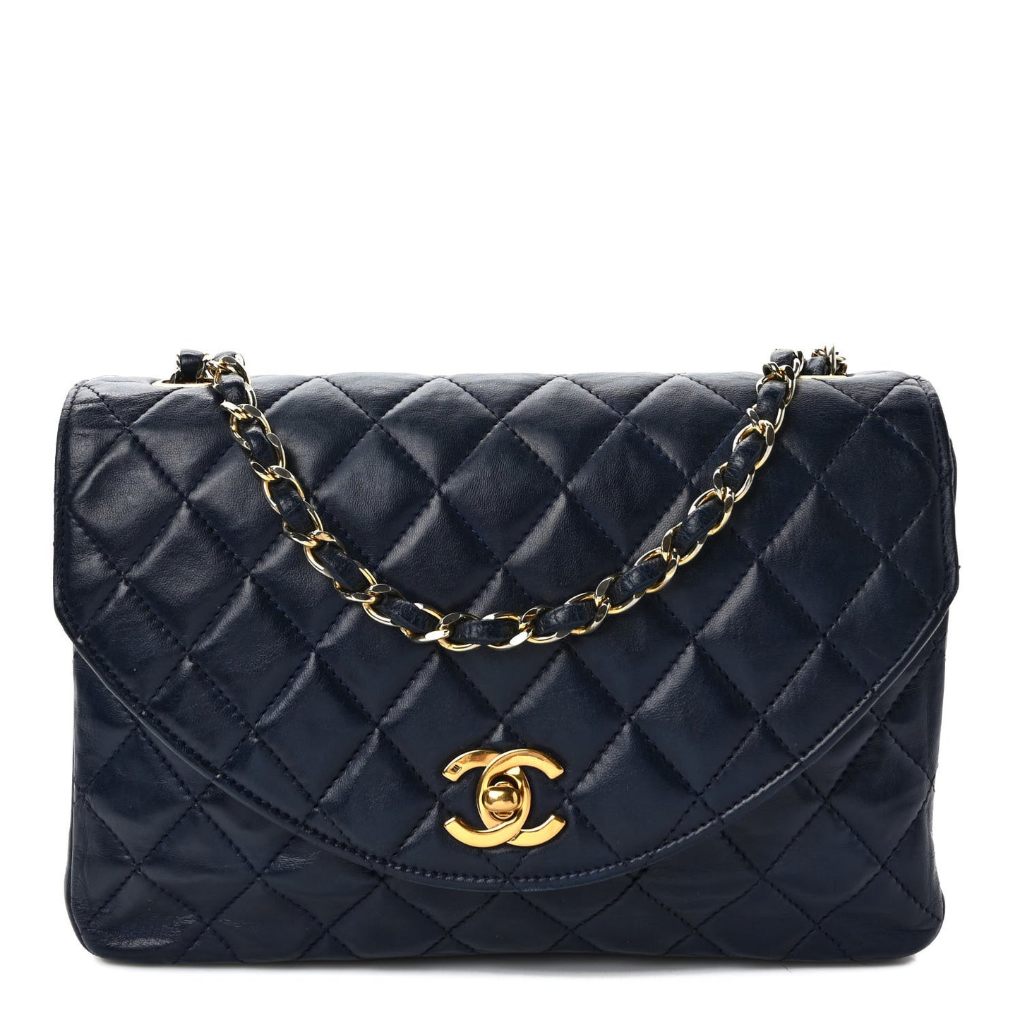 Lambskin Quilted Medium Single Flap Navy