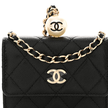 Chanel Caviar Quilted Mini Pearl On Top Coin Purse With Chain Black 9 of 11