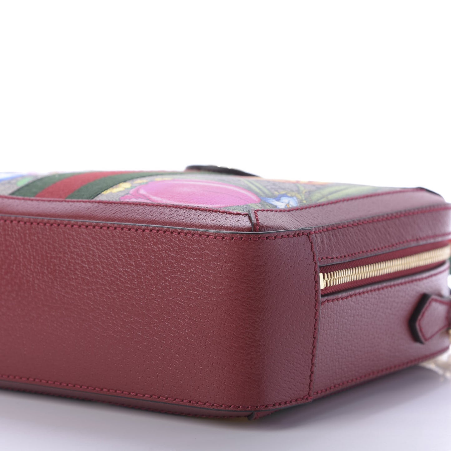 GG Supreme Monogram Flora Web Small Ophidia Top Handle Shoulder Bag Hibiscus Red