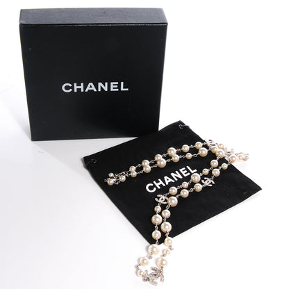 Chanel Crystal Pearl CC Long Necklace Silver 6 of 6