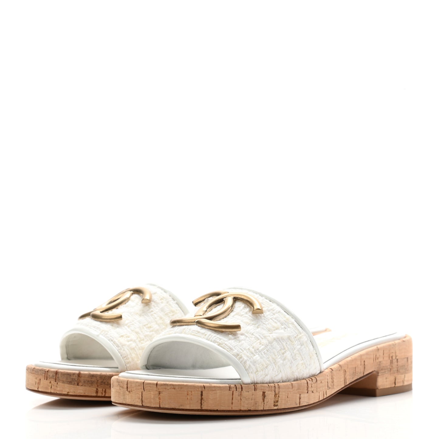 Tweed Cork CC Mule Sandal 36 Silk White