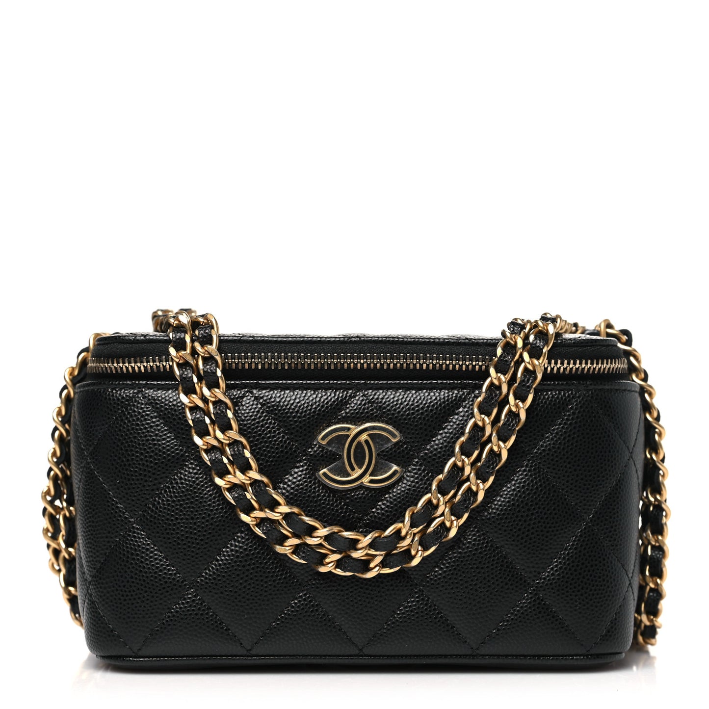Caviar Quilted Coco Bracelet Vanity Case With Chain Black
