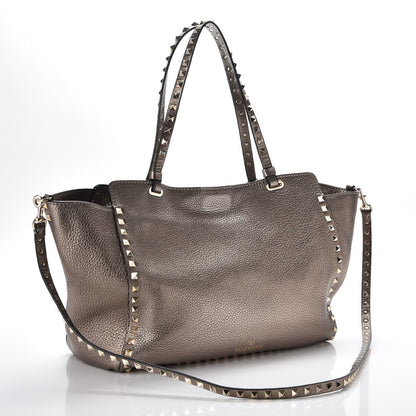 Valentino Garavani Metallic Alce Printed Calfskin Medium Rockstud Tote Sasso 4 of 9