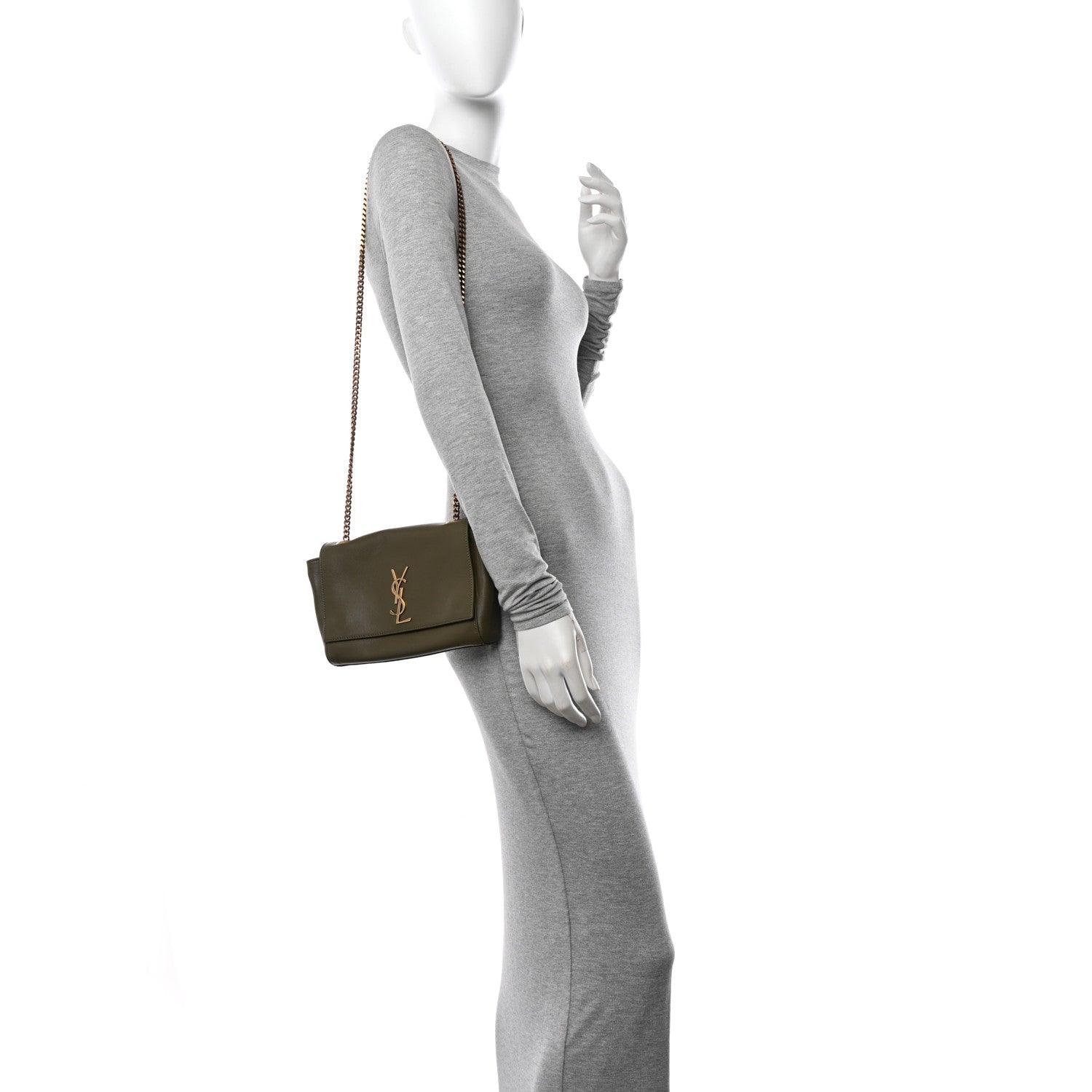 Saint Laurent Smooth Calfskin Suede Small Reversible Monogram Kate Satchel Loden Green 3 of 12
