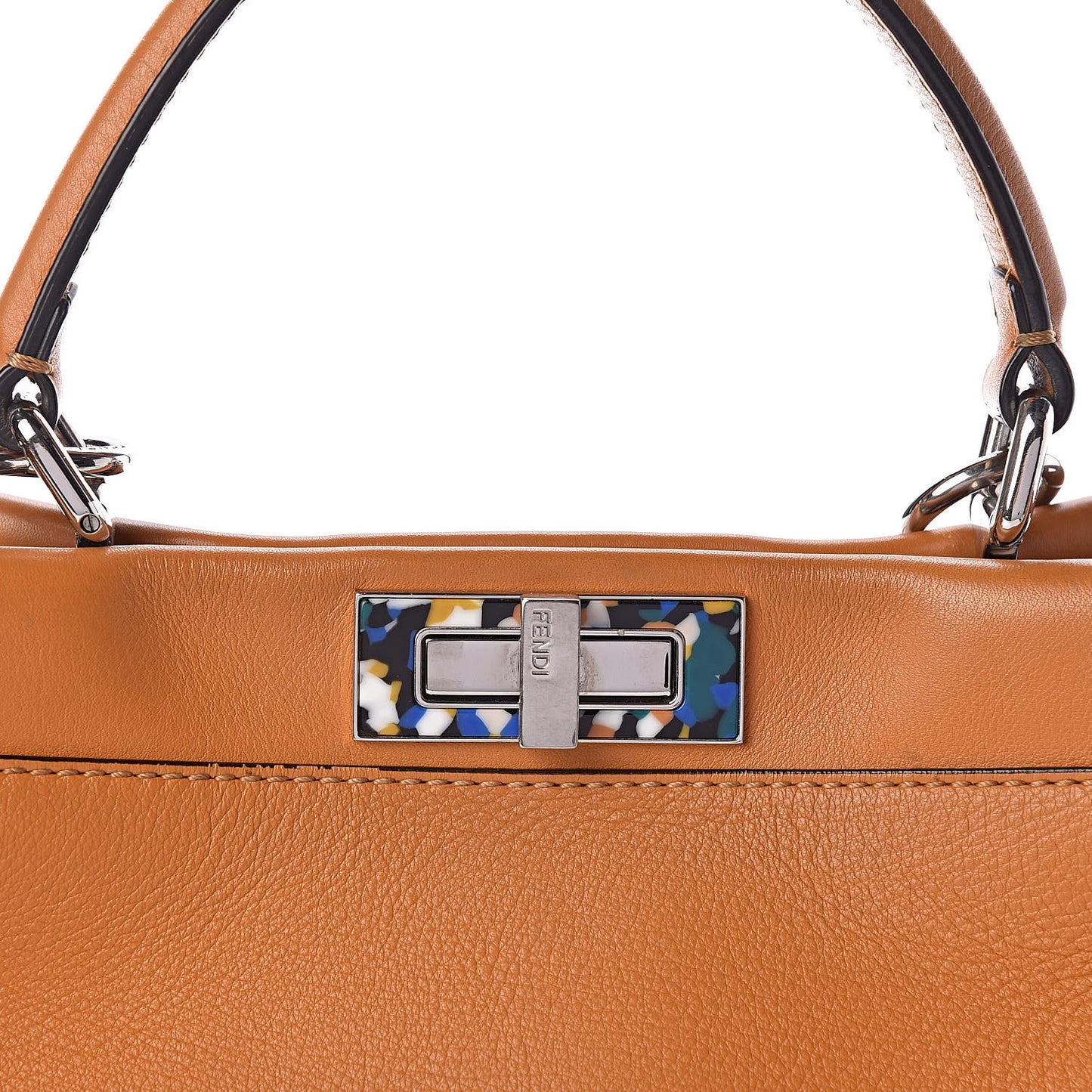 Vitello Seta Shiny Nappa Plexiglass Granite Medium Peekaboo Iconic Satchel Ginger Latte