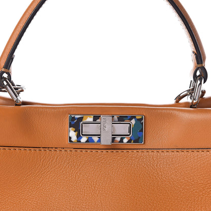 Fendi Vitello Seta Shiny Nappa Plexiglass Granite Medium Peekaboo Iconic Satchel Ginger Latte 8 of 12