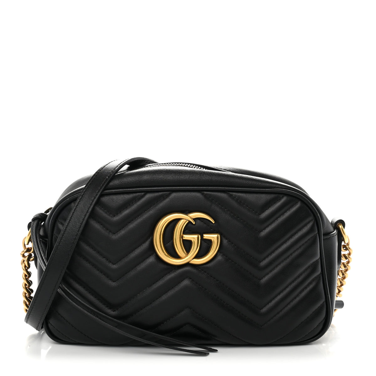 Gucci Calfskin Matelasse Small GG Marmont Chain Shoulder Bag Black 1 of 12