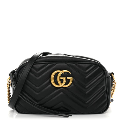 Gucci Calfskin Matelasse Small GG Marmont Chain Shoulder Bag Black 1 of 12
