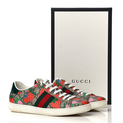Gucci GG Supreme Monogram Strawberry Web Womens Ace Sneakers 36.5 Beige Multicolor Red Green 13 of 13