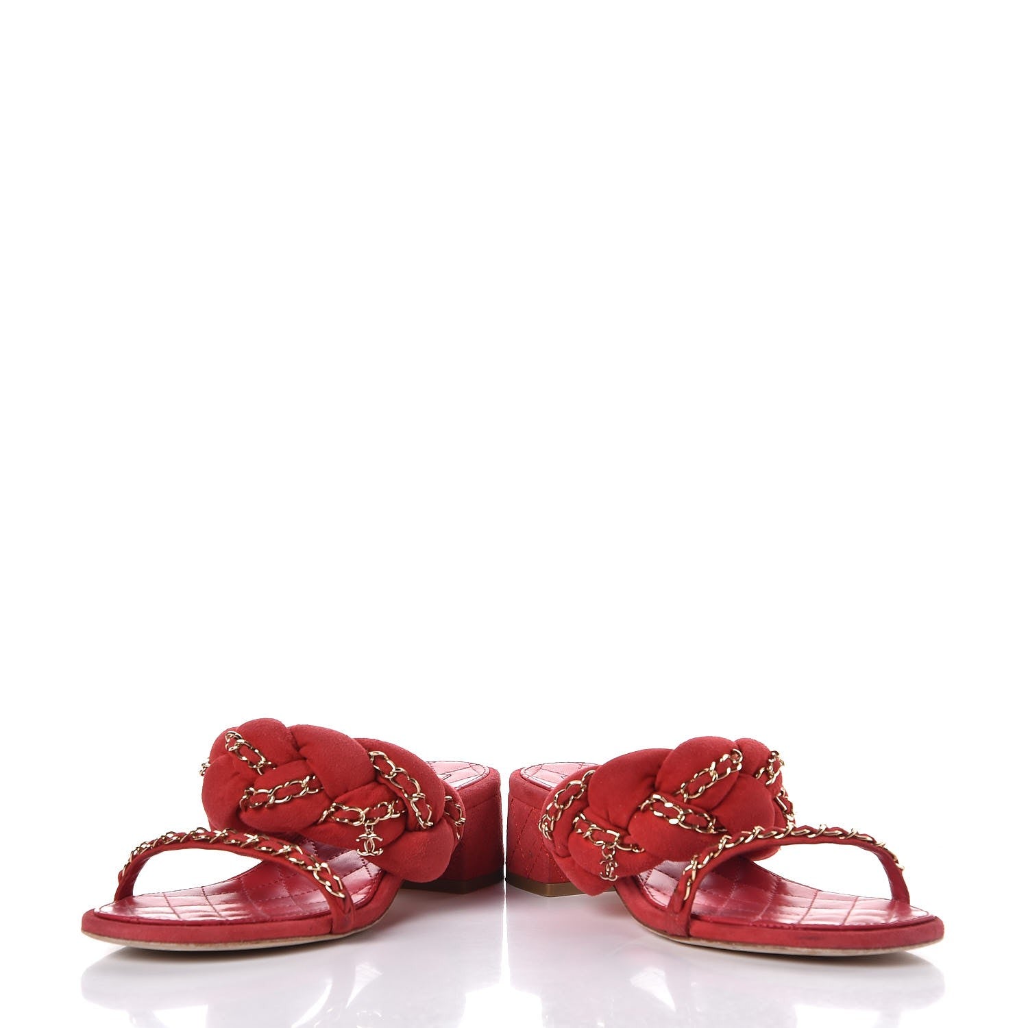 Chanel Kid Suede Chain Braided Sandals 38.5 Red 5 of 11