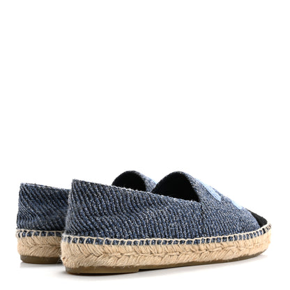 Chanel Cotton Tweed CC Espadrilles 39 Blue Ecru Black 5 of 10