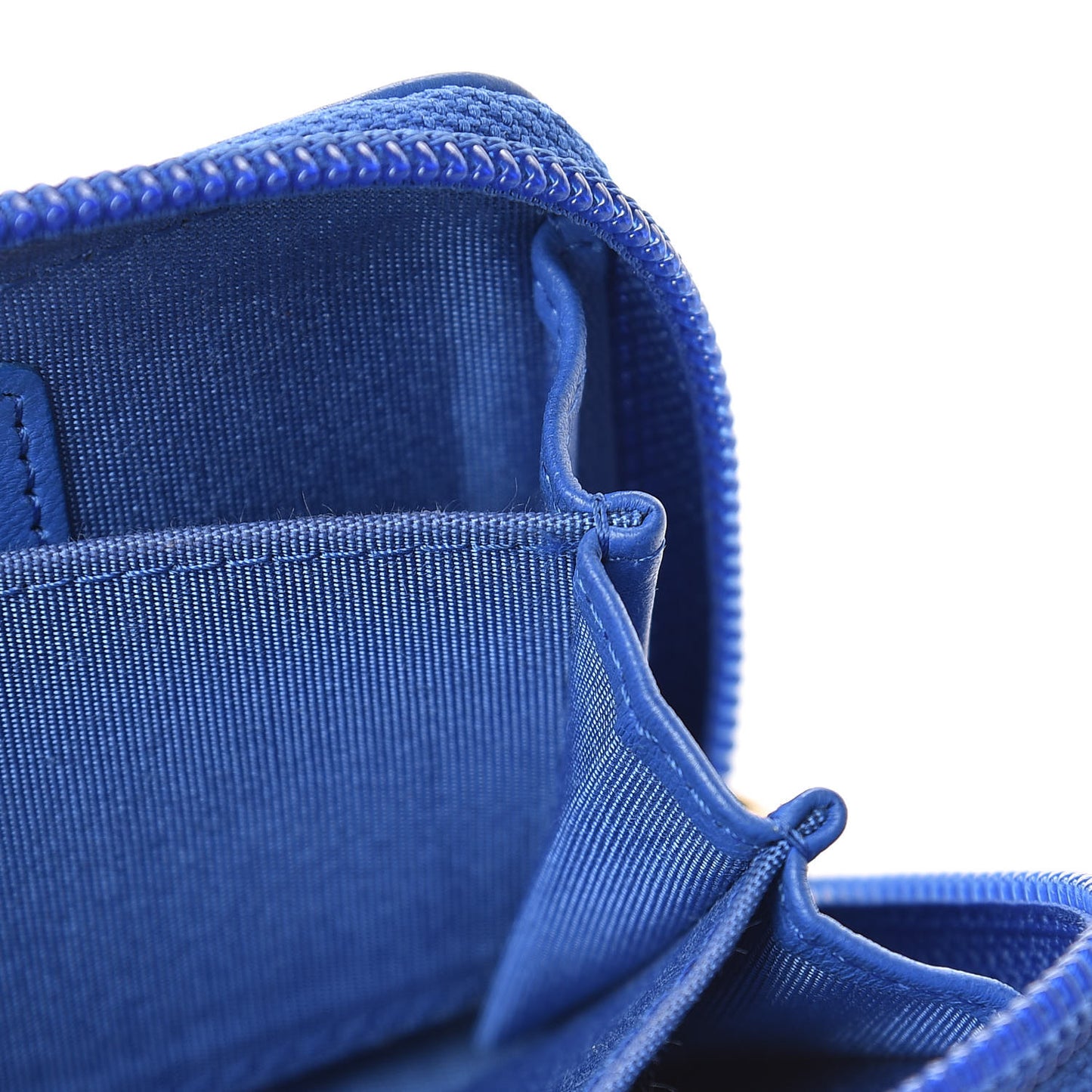 Lambskin Quilted Boy Zip Around Coin Purse Wallet Blue