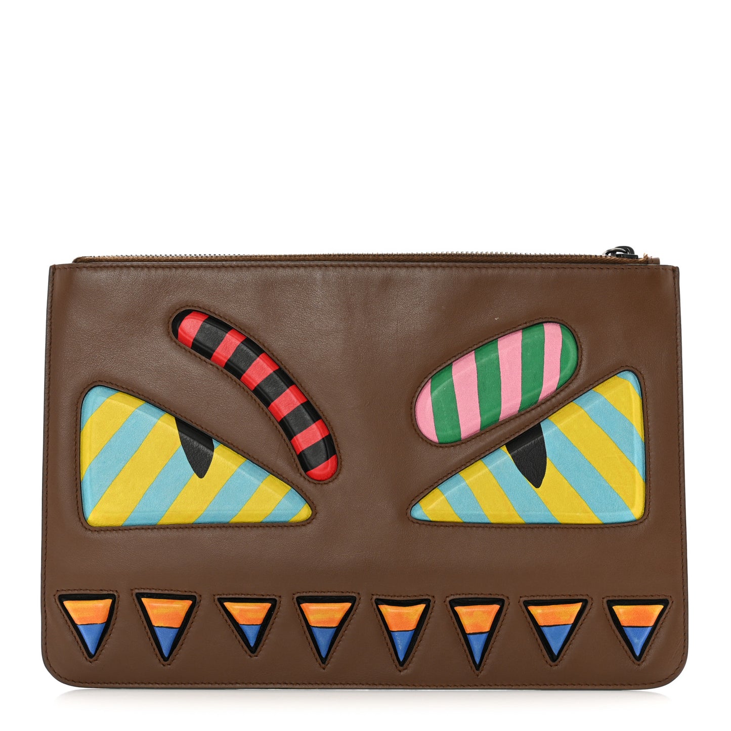 Vitello Century Lined Monster Eyes Pouch Moka Multicolor