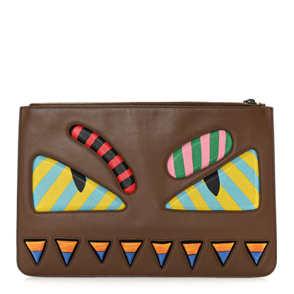 Fendi Vitello Century Lined Monster Eyes Pouch Moka Multicolor 1 of 11