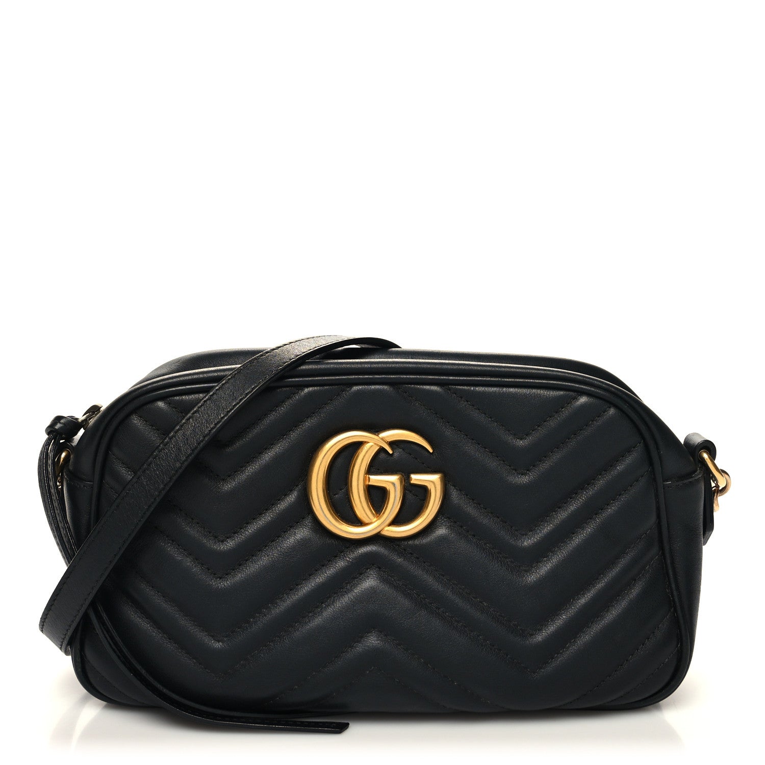Gucci Calfskin Matelasse Small GG Marmont Chain Shoulder Bag Black 1 of 10