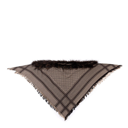 Gucci Wool Silk Fox Fur Monogram Shawl Scarf Brown 3 of 6