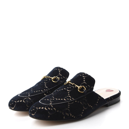 Gucci Velvet GG Monogram Womens Princetown Slippers 40.5 Blue Beige 3 of 9