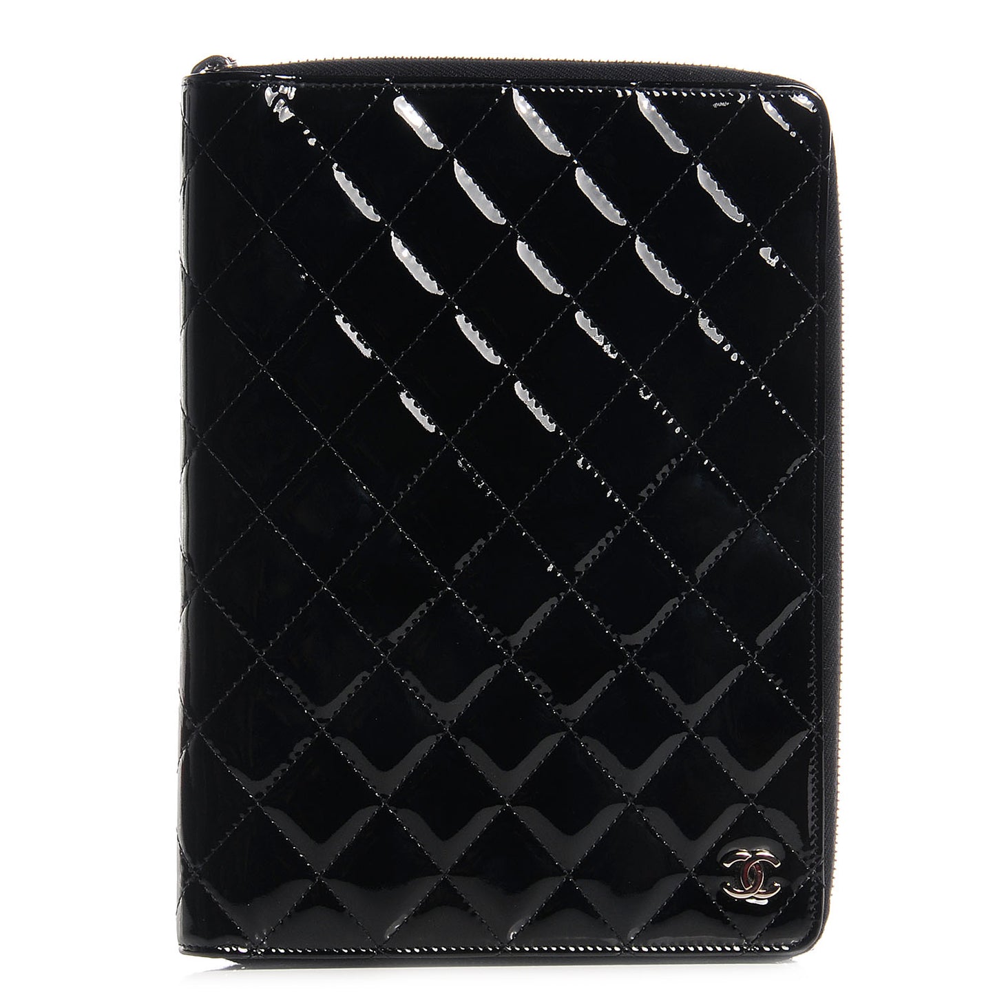 Patent Quilted Large Zip Around Agenda Black