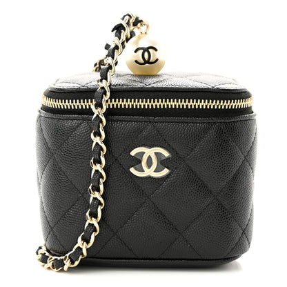 Chanel Caviar Quilted Mini Pearl On Top Vanity Case With Chain Black 1 of 13