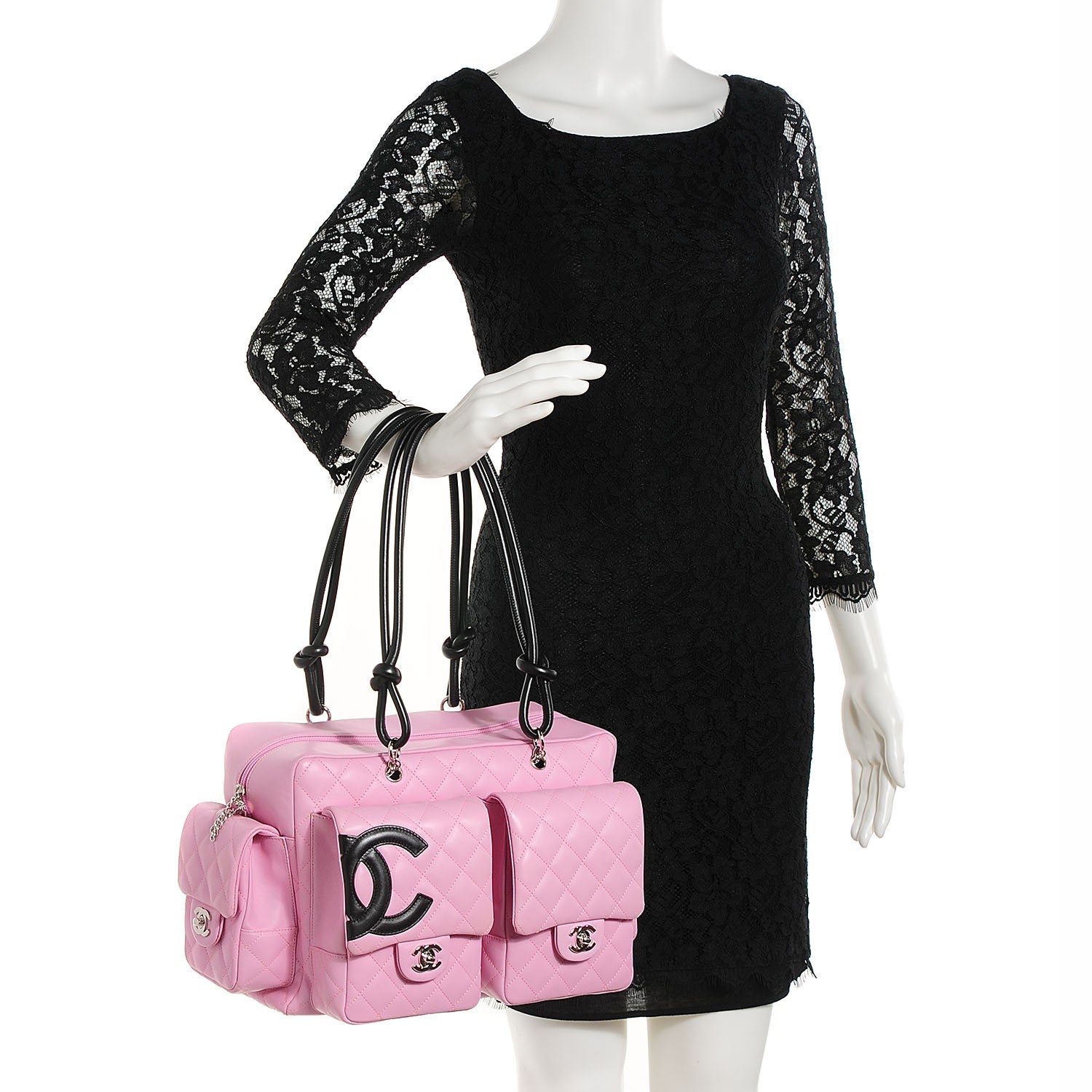 Chanel Calfskin Quilted Large Cambon Multipocket Reporter Pink Black 2 of 7