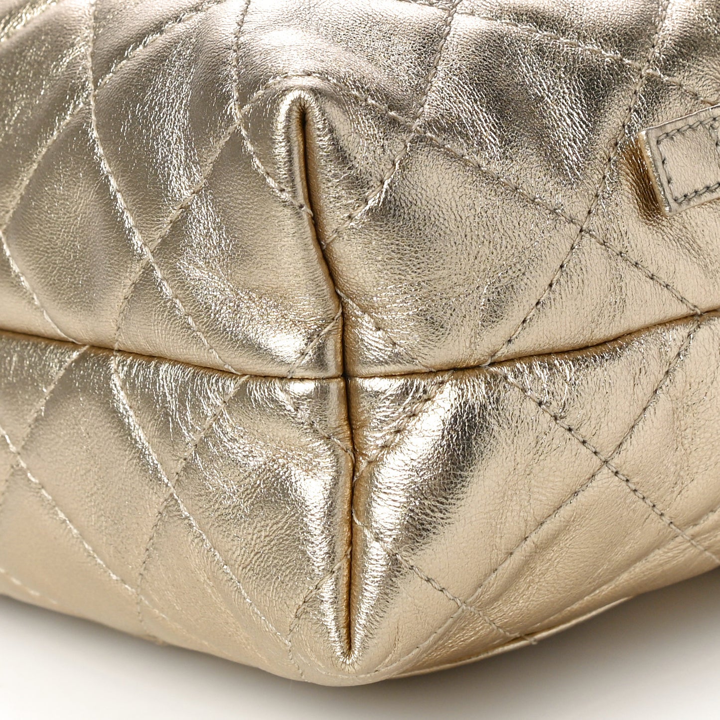 Metallic Lambskin Quilted Mini Bowling Bag Gold