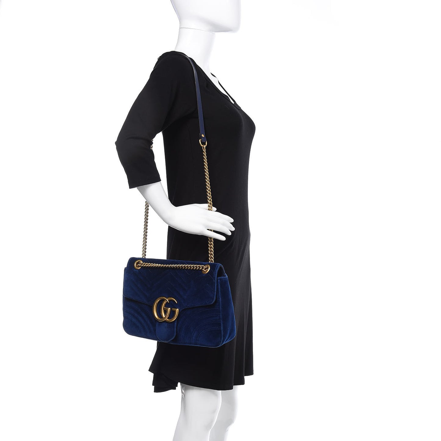 Velvet Matelasse Medium GG Marmont Shoulder Bag Cobalt Blue