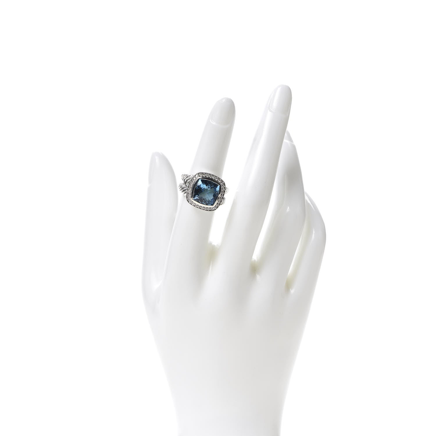 David Yurman Sterling Silver Diamond Blue Topaz 11mm Albion Ring 52 6 2 of 5