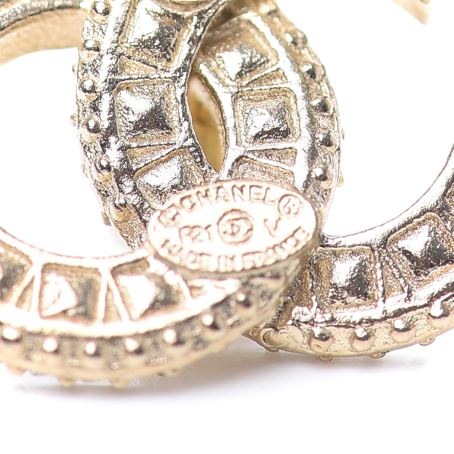 Chanel Crystal Timeless CC Earrings Light Gold 4 of 4