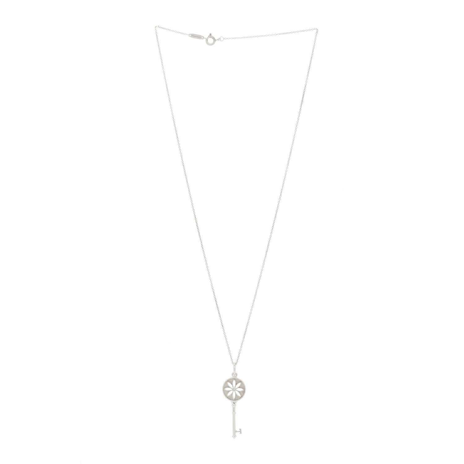 Tiffany Sterling Silver Diamond Small Daisy Key Pendant Necklace 3 of 7