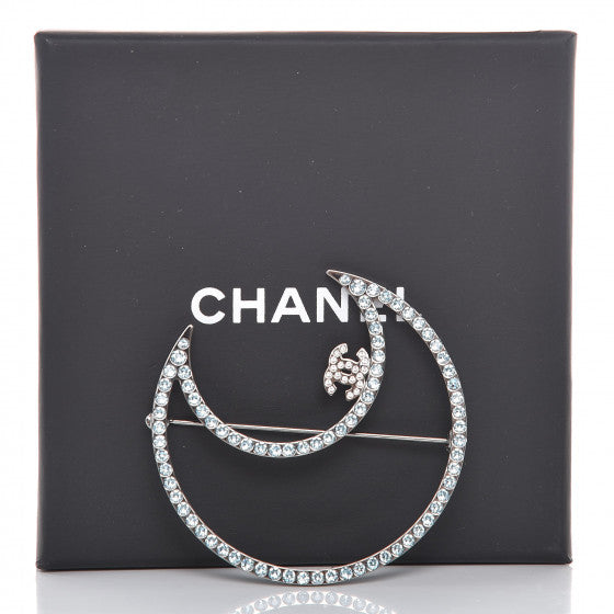 Crystal CC Moon Brooch Blue Silver