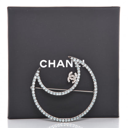Chanel Crystal CC Moon Brooch Blue Silver 5 of 5