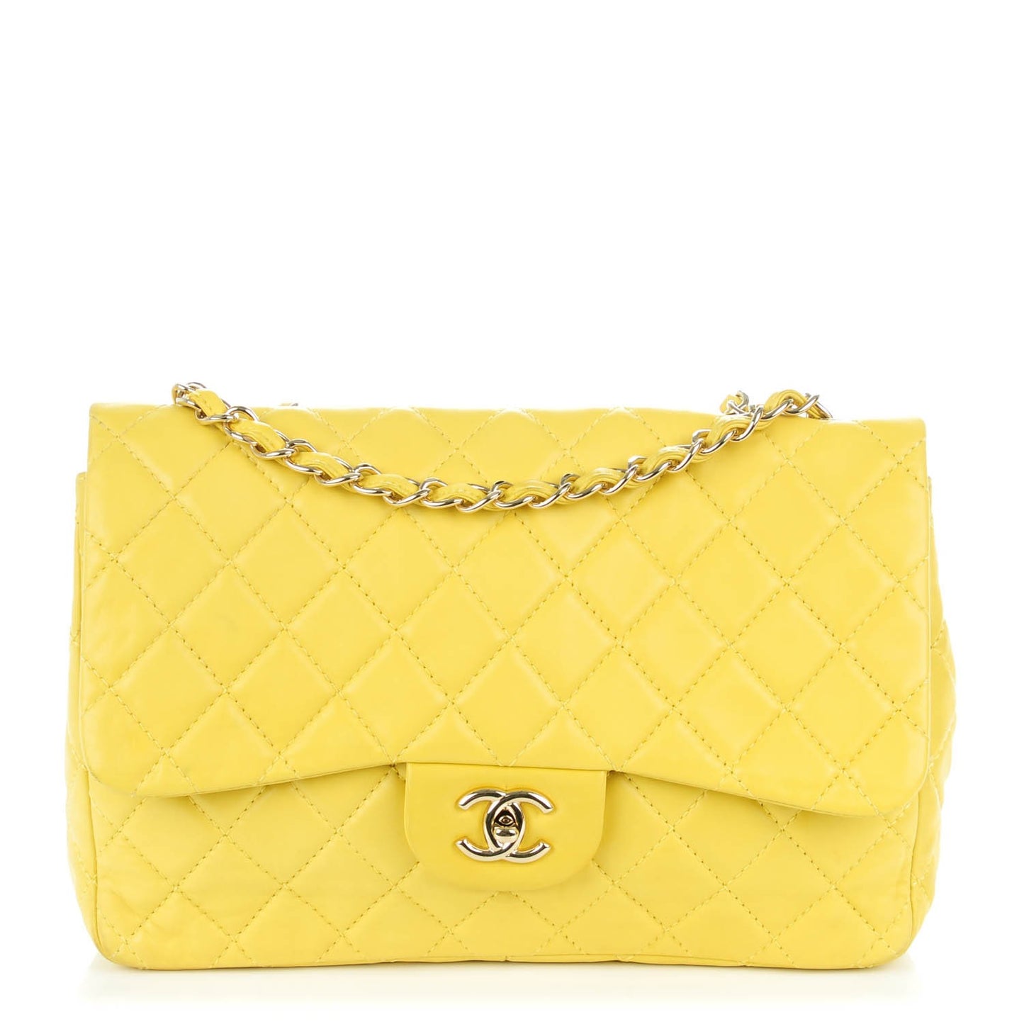 Lambskin Quilted Jumbo Single Flap Yellow