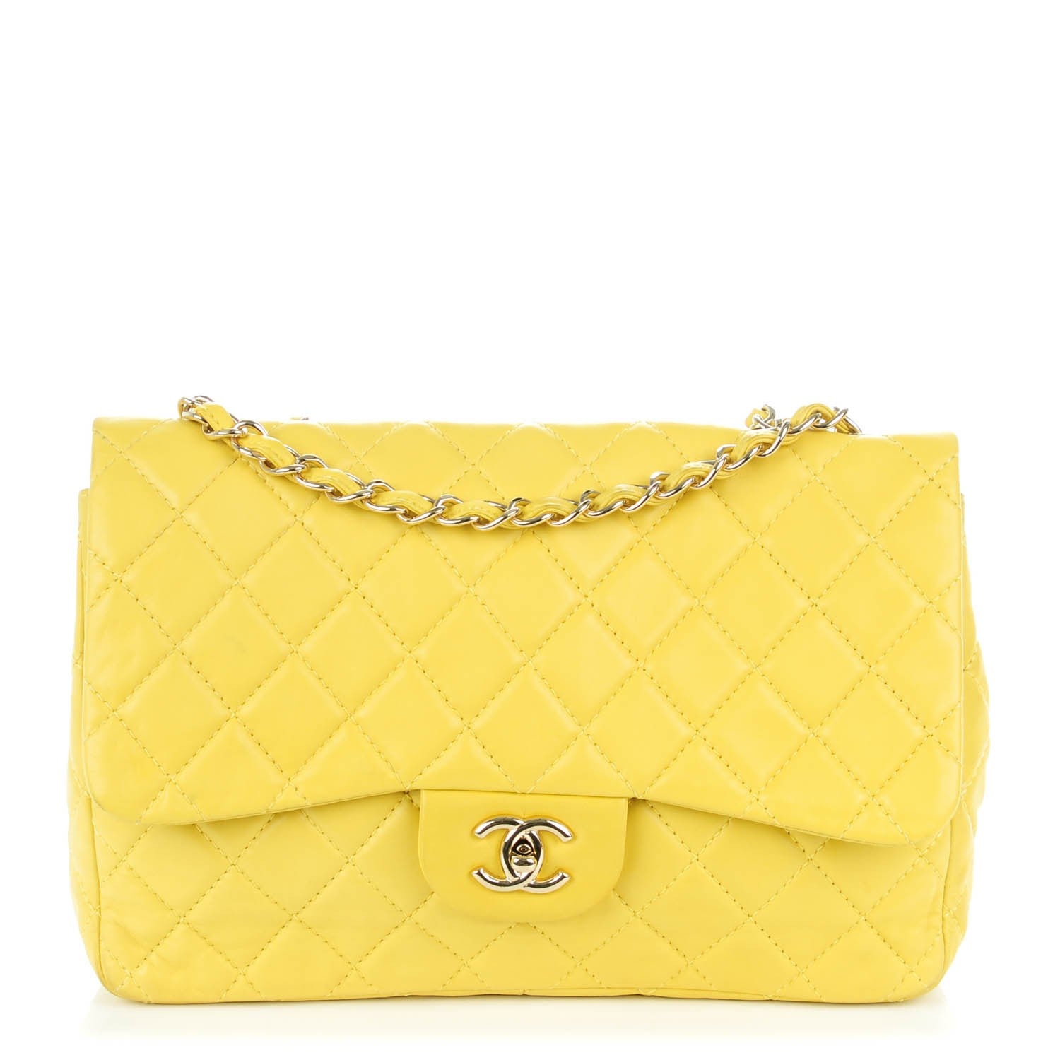 Chanel Lambskin Quilted Jumbo Single Flap Yellow 1 of 8