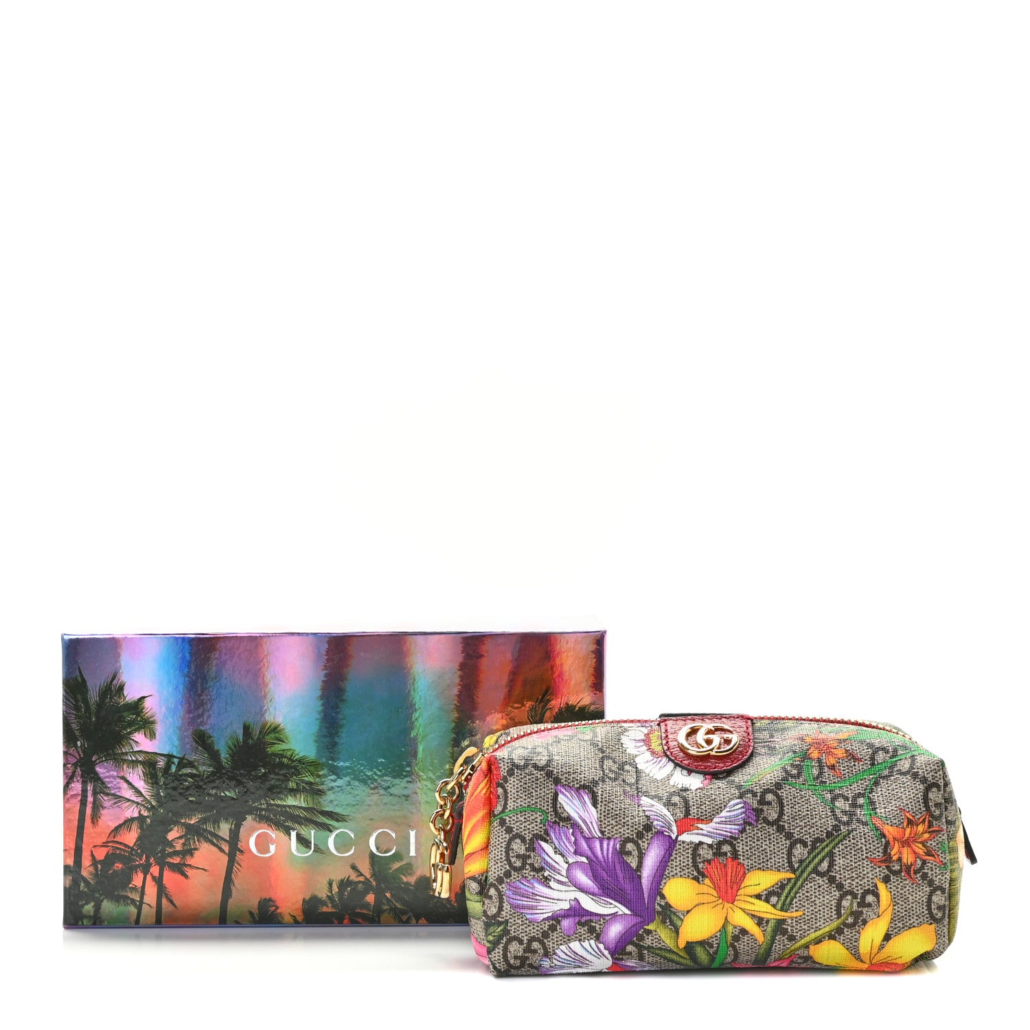 Gucci Soft GG Supreme Monogram Flora Calfskin Small Ophidia Cosmetic Case Beige Ebony Multicolor Rosso 8 of 8