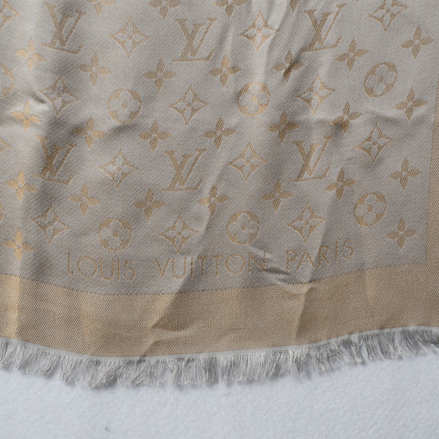 Louis Vuitton Silk Wool Monogram Shine Shawl Beige 5 of 5