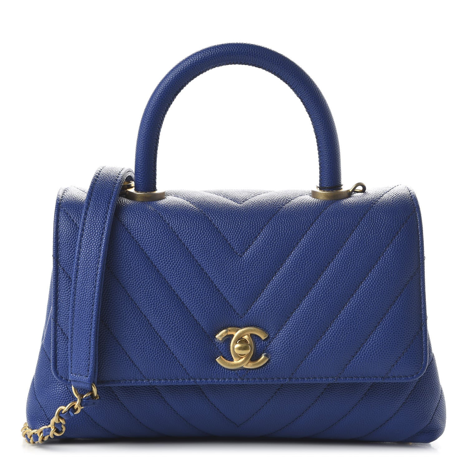 Chanel Caviar Chevron Quilted Mini Coco Handle Flap Blue 1 of 10