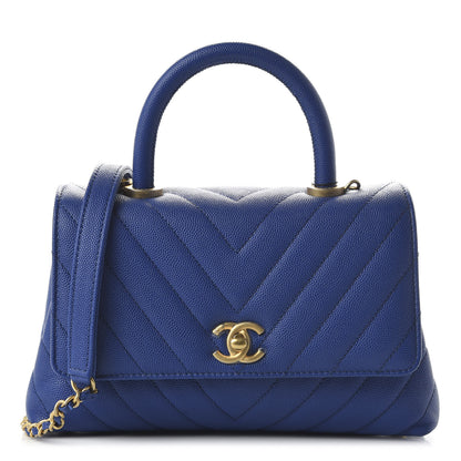 Chanel Caviar Chevron Quilted Mini Coco Handle Flap Blue 1 of 10